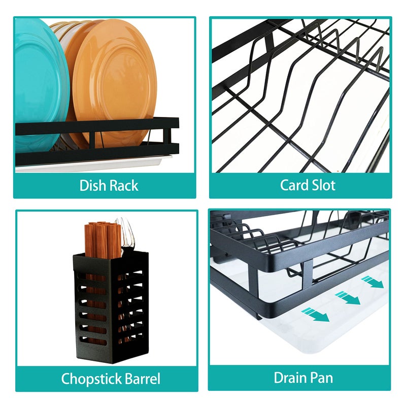 Supfirm Wall Mounted Stainless Steel Dish Drying Rack Fruit Vegetable Storage Basket with Drainboard and Hanging Chopsticks Cage Kitchen Shelf Utensils Organizer (1 Tier) - Image 5