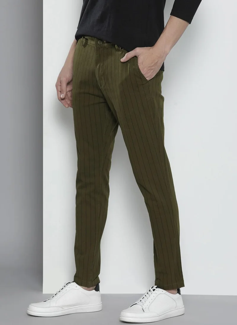 ذا انديان كراج كو Men Slim Fit Striped Mid-Rise Stretchable Chinos