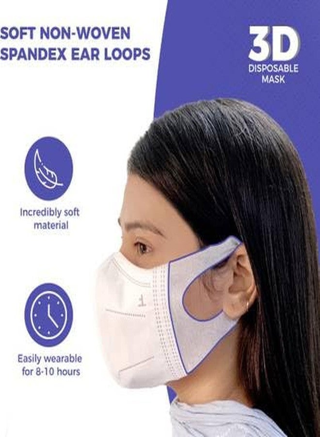 قناع وجه Careview ثلاثي الأبعاد للاستخدام مرة واحدة مع 4 طبقات وحلقة أذن من قماش سباندكس غير منسوج ناعم للغاية (أبيض، عبوة من 50 قطعة) - Image 3