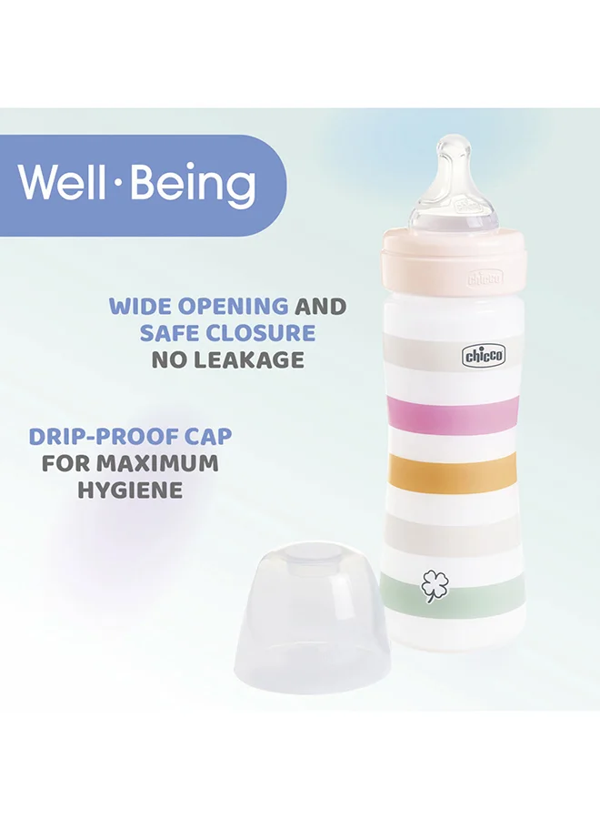 شيكو Well-Being Plastic Feeding Bottle 250ml Medium Flow 2m+ Silicone, White