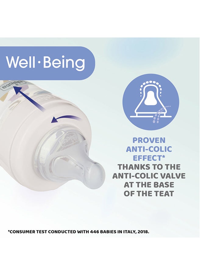 Chicco Well-Being Plastic Feeding Bottle 250ml Medium Flow 2m+ Silicone, White  - Image 4