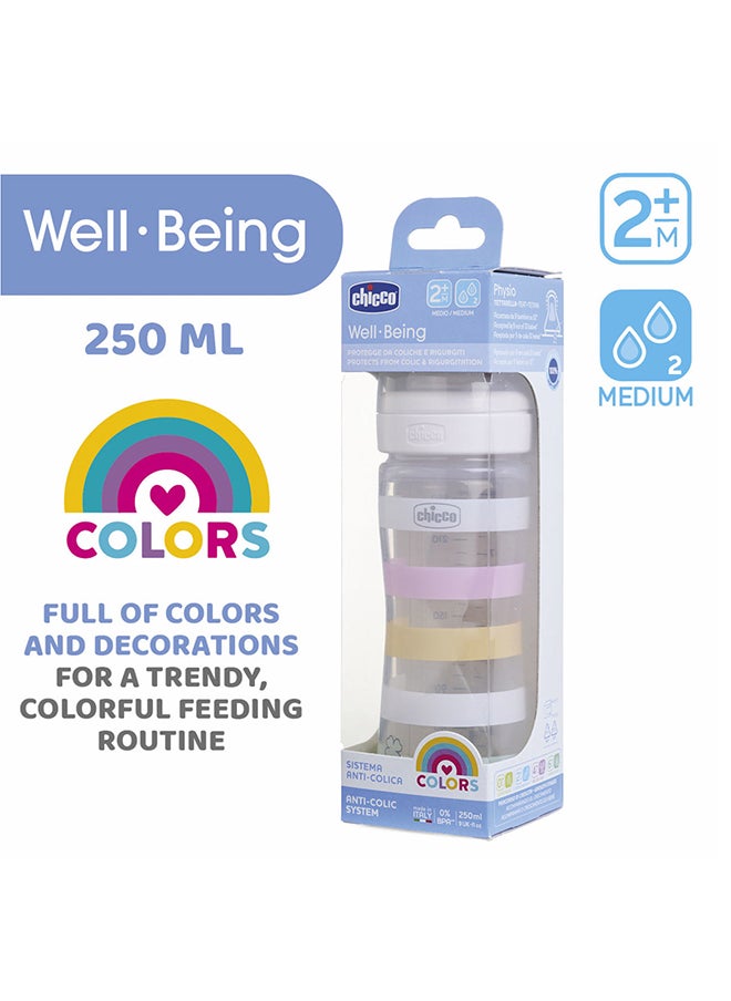 Chicco Well-Being Plastic Feeding Bottle 250ml Medium Flow 2m+ Silicone, White  - Image 3