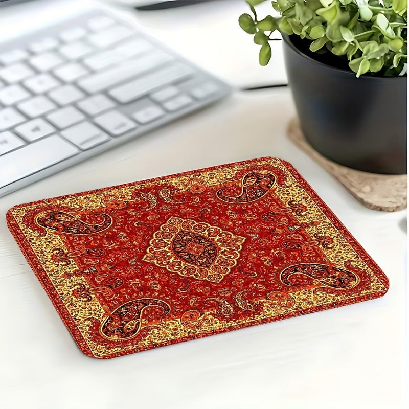 1 Piece Multi-Size Rubber Non-Slip Gaming Mouse Pad, Red Background Retro Pattern Printed Desk Mat, Office Computer Desk Pad, Mechanical Keyboard Mat, Decorative Durable Gaming Mouse Pad, Suitable for Home and Office Use, Traditional Pattern Design, Textured Desktop  Accessory - Image 4