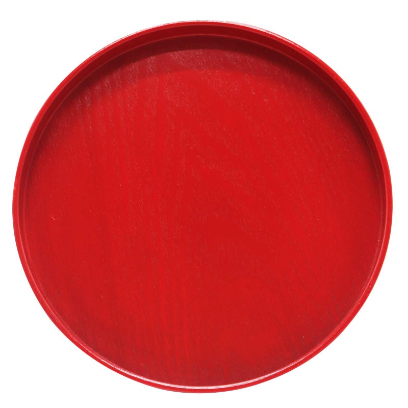 N.C Round Solid Wood Serving Tray, Non-Slip Tea Coffee Snack Plate Food Meals Serving Tray with Raised Edges for Home Kitchen Restaurant(9.5inch,Red) - Image 1