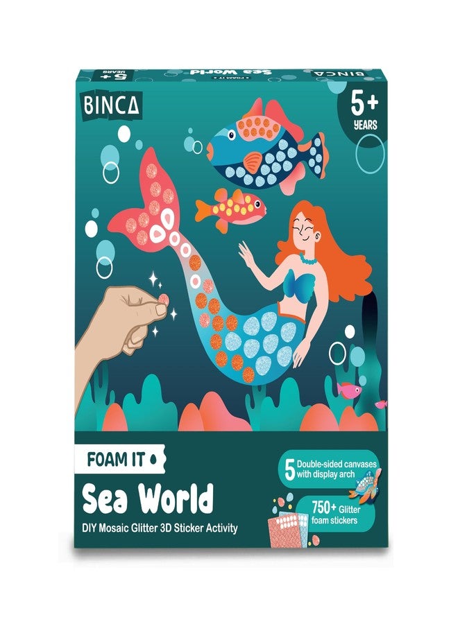 BINCA Foam Sticker Mosaic Art Activity, 750+ 3D Glitter Foam Stickers, 5 Underwater Animals with Display Arch, DIY Mess-Free Activities, Felt Craft Kits & Gifts for Boys & Girls Ages 5,6,7,8 - Image 1