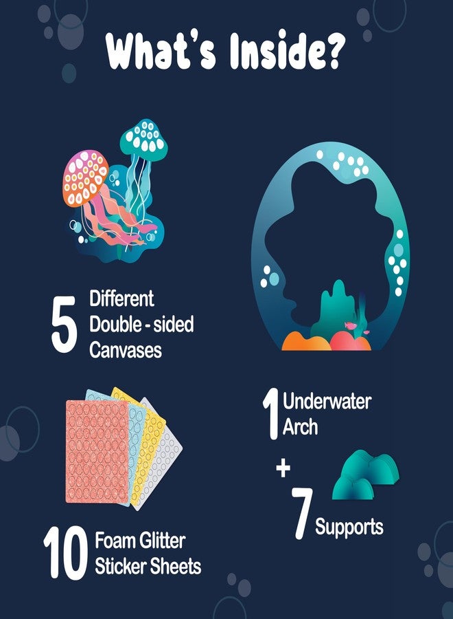 BINCA Foam Sticker Mosaic Art Activity, 750+ 3D Glitter Foam Stickers, 5 Underwater Animals with Display Arch, DIY Mess-Free Activities, Felt Craft Kits & Gifts for Boys & Girls Ages 5,6,7,8 - Image 2
