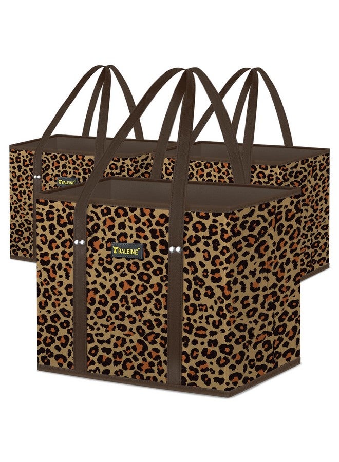 Baleine BALEINE 3Pk Reusable Grocery Bags, Foldable Shopping Bags for Groceries with Reinforced Bottom & Handles (Leopard)  - Image 1