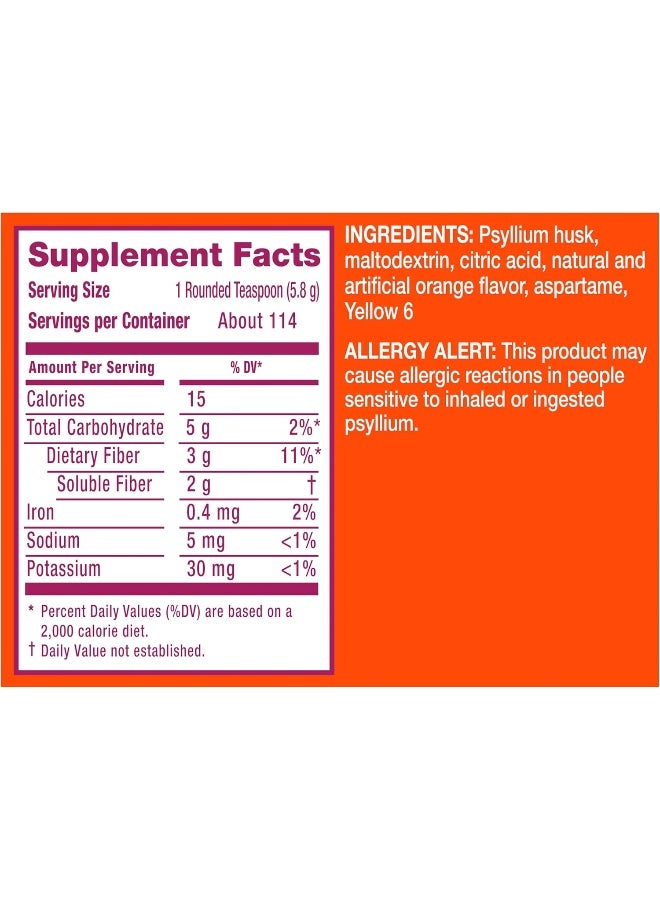 Metamucil Fiber 4In1 Psyllium Fiber Supplement, Sugar Free Powder Orange Smooth Flavored Drink 114 Servings - Image 3