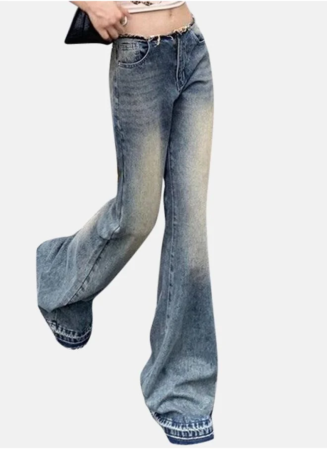 YUNIQEE Grey Cotton Flared High-Rise Jeans
