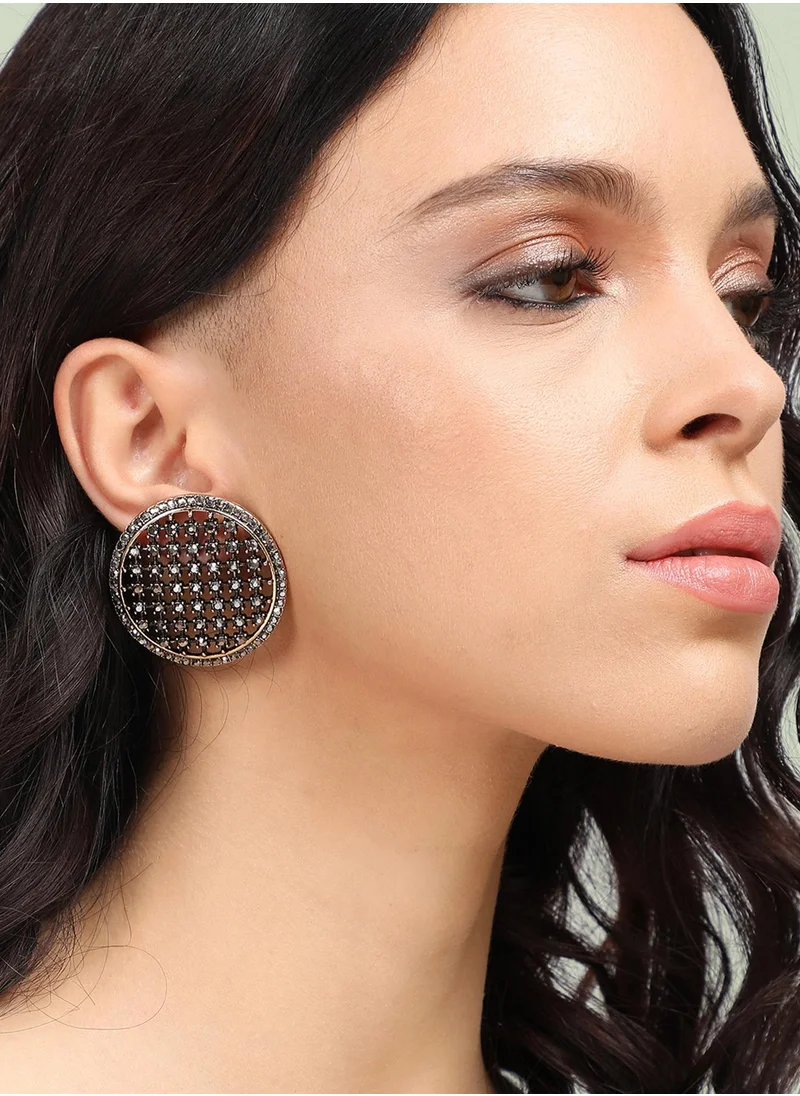 SOHI Maxi Intricate Circular Stud Earrings