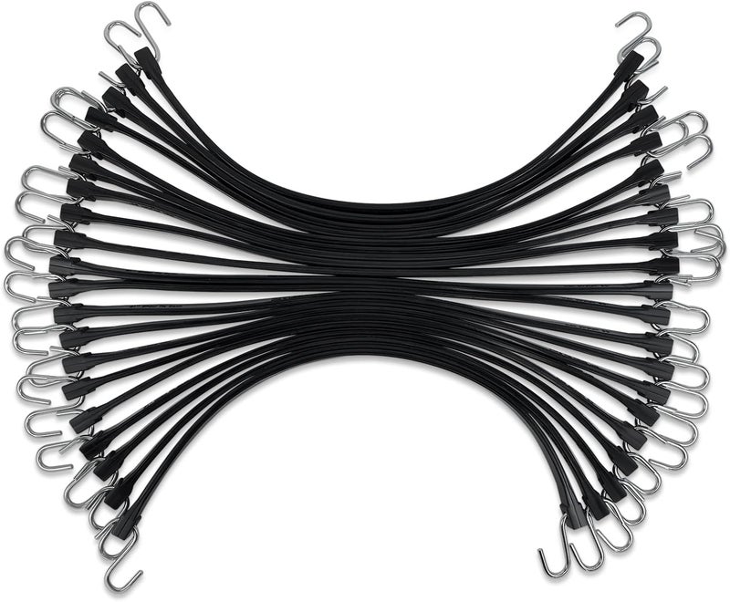 HOXWELL 15" Rubber Bungee Cords with Hooks, 100% EPDM Bungee Cord with 150% Max Stretch, Heavy Duty Bungee Straps for Securing Tarps, Canvases, Cargo, Motorcycle, Weatherproof, Pack of 20 - Image 1