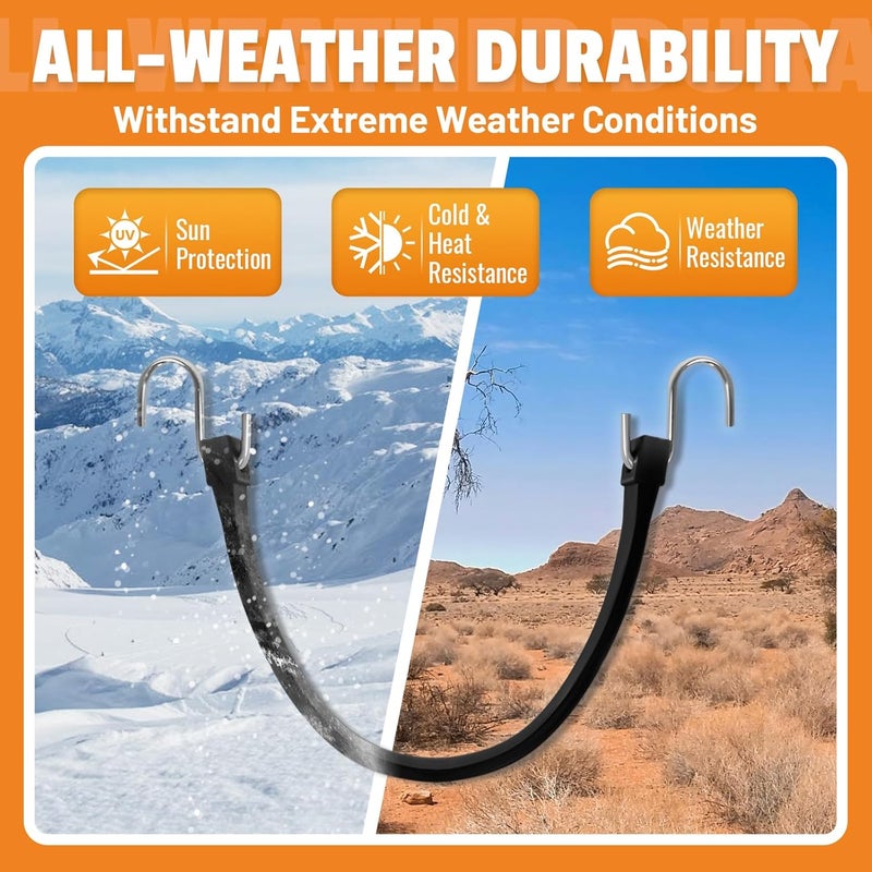 HOXWELL 15" Rubber Bungee Cords with Hooks, 100% EPDM Bungee Cord with 150% Max Stretch, Heavy Duty Bungee Straps for Securing Tarps, Canvases, Cargo, Motorcycle, Weatherproof, Pack of 20 - Image 5