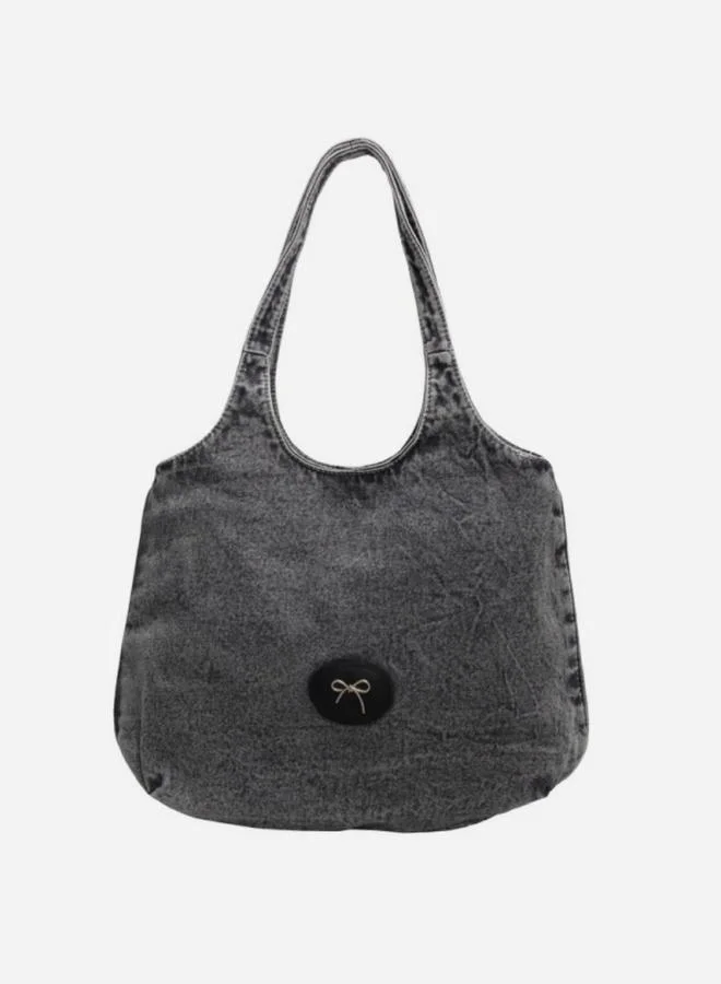 تايك تو Black Badge Detail Denim Tote Bag