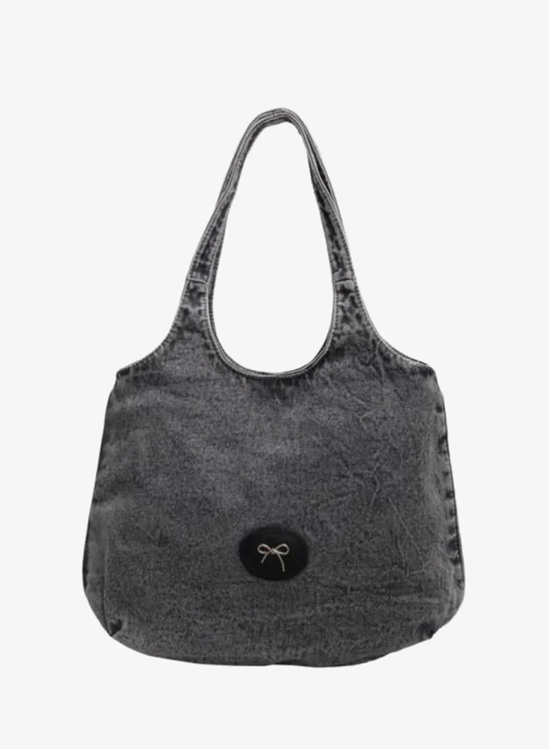 Take Two Black Badge Detail Denim Tote Bag
