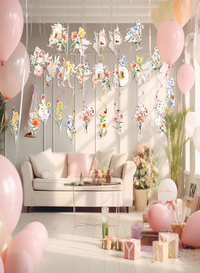 Trandraft Wildflower Birthday Decorations for Girls, Floral Happy Birthday Banner with 9 Flower Hanging Swirls, Garden Floral Party Decorations for Women, Spring Wildflower Party Decor - Image 4