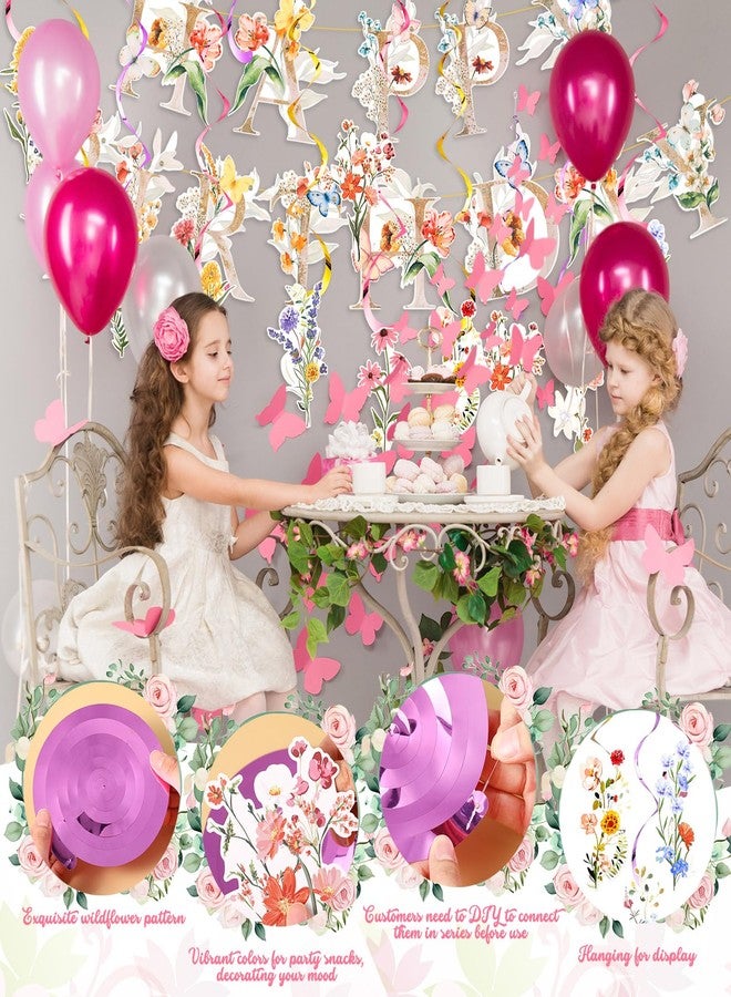 Trandraft Wildflower Birthday Decorations for Girls, Floral Happy Birthday Banner with 9 Flower Hanging Swirls, Garden Floral Party Decorations for Women, Spring Wildflower Party Decor - Image 3