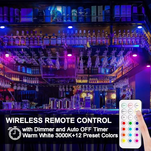 BLS LED Puck Lights with Remote Control, Wireless Under Cabinet & Closet Lighting, RGB 13 Color Changing Lights with Dimmer, Timer & AA Battery Operated, Push, Touch, Stick on for Night, Wall, 6 Pack - Image 2