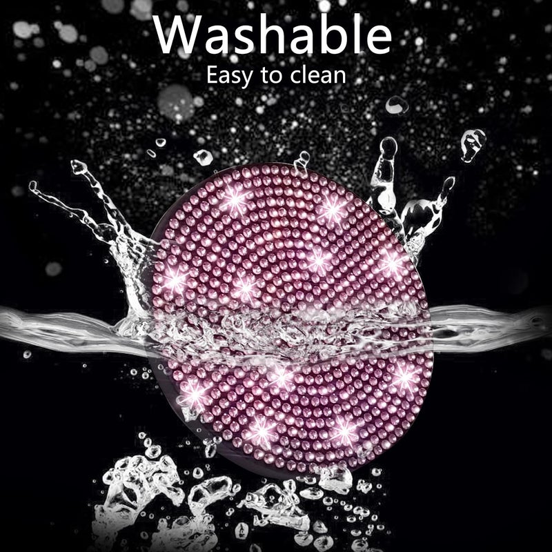 NBTEPEM 4pcs Bling Car Cup Holder Coaster, 2.75 inch Anti-Slip Shockproof Universal Fashion Car Coasters Insert Bling Crystal Rhinestone Automotive Interior Accessories for Women (Pink) - Image 3