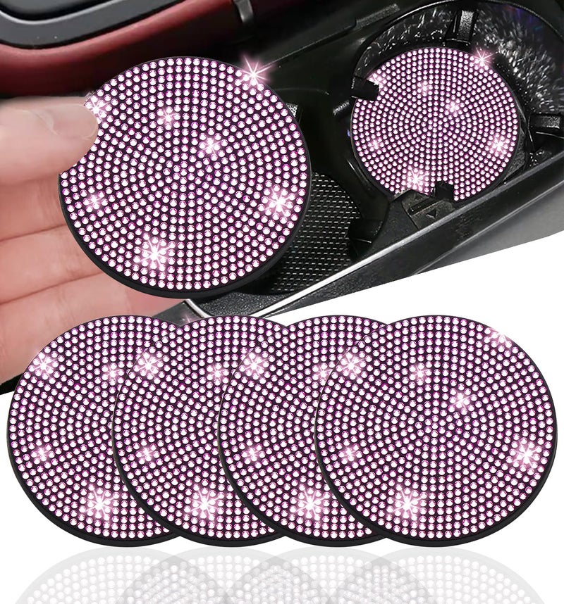 NBTEPEM 4pcs Bling Car Cup Holder Coaster, 2.75 inch Anti-Slip Shockproof Universal Fashion Car Coasters Insert Bling Crystal Rhinestone Automotive Interior Accessories for Women (Pink) - Image 1