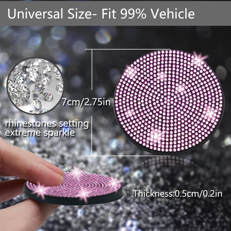 NBTEPEM 4pcs Bling Car Cup Holder Coaster, 2.75 inch Anti-Slip Shockproof Universal Fashion Car Coasters Insert Bling Crystal Rhinestone Automotive Interior Accessories for Women (Pink) - Image 2