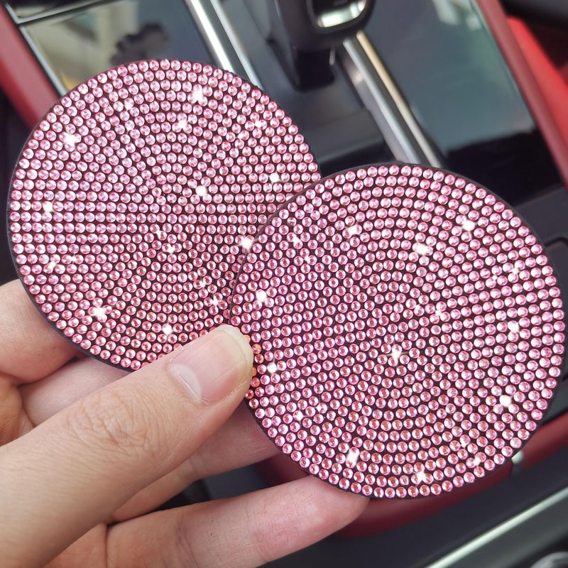 NBTEPEM 4pcs Bling Car Cup Holder Coaster, 2.75 inch Anti-Slip Shockproof Universal Fashion Car Coasters Insert Bling Crystal Rhinestone Automotive Interior Accessories for Women (Pink) - Image 4