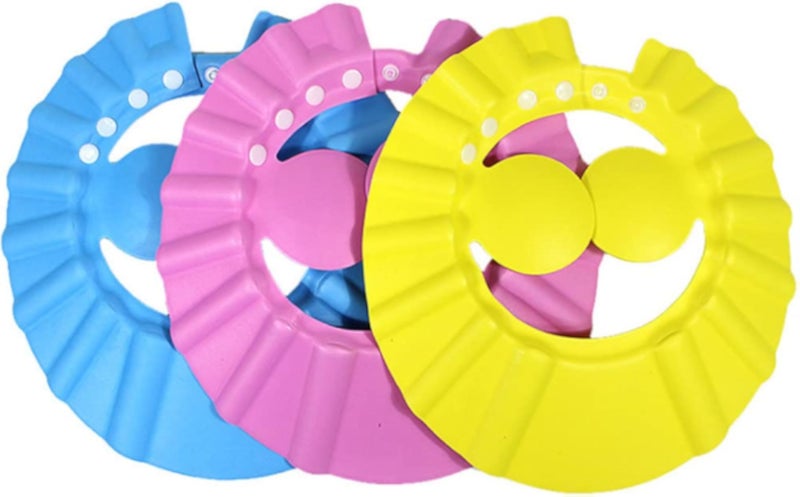 ericotry 3psc Soft Adjustable Baby Kids Bathing Shower Cap Wash Hair Shield Direct Visor Cap(Color Random)
