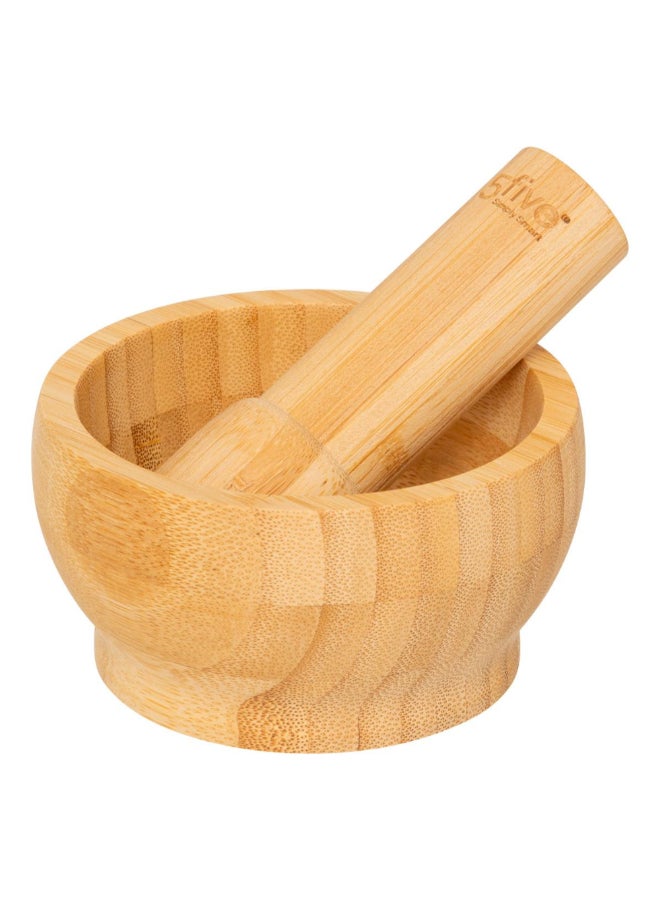 Five Simply Smart Durable Kitchen Bamboo Mortar and Pestle Brown 6 x 11.5 x 11.5 cm 120059 - Image 1