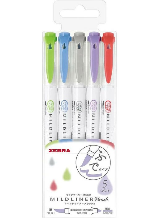 ZEBRA Mildliner Brush Pen Set of 5 Wft8-5c-Nc 