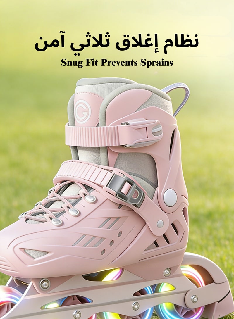 سكت شيكترو زلاجات دوارة وردية قابلة للتعديل للبنات | 8 عجلات مضيئة مع خوذة وواقيات للركبة ومجموعة تدريب وحقيبة تخزين - Image 3