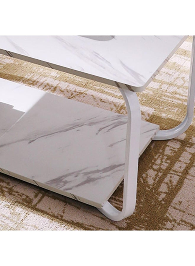 DubaiGallery Modern Two Tier Coffee Table with Marble Pattern Top, Stable Metal Frame, Functional Storage Shelf, Stylish Rectangular Center Table for Living Room and Office Spaces - Image 5