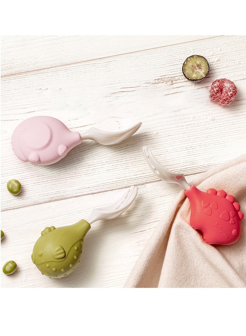 Baby Care 2-in-1 Baby Self Feeding Training Spoon and Fork Set | Soft Silicone Utensils for Infants and Toddlers | Safe and BPA-Free Baby  Cutlery Set | Easy Grip Handles Red and Yellow 114x20x37mm - Image 3