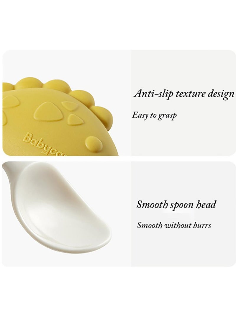 Baby Care 2-in-1 Baby Self Feeding Training Spoon and Fork Set | Soft Silicone Utensils for Infants and Toddlers | Safe and BPA-Free Baby  Cutlery Set | Easy Grip Handles Red and Yellow 114x20x37mm - Image 4