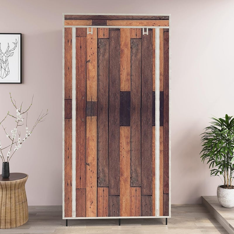 Whitecloud TRANSFORMING HOMES Whitecloud TRANSFORMING HOMES Printed Collapsible Wardrobe Almira with 6 Shelves 2 Hanging Space 1 Side Pocket NonWoven Fabric 100 GSM 20032 Wooden Brown  - Image 3