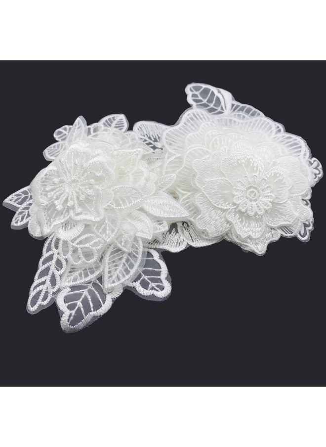 BETITETO 12 Pieces Flower Lace Embroidered Applique 3D Floral Sew On Patches For Clothes Repairing Decorating Wedding Dress Diy Sewing Craft (White)  - Image 2