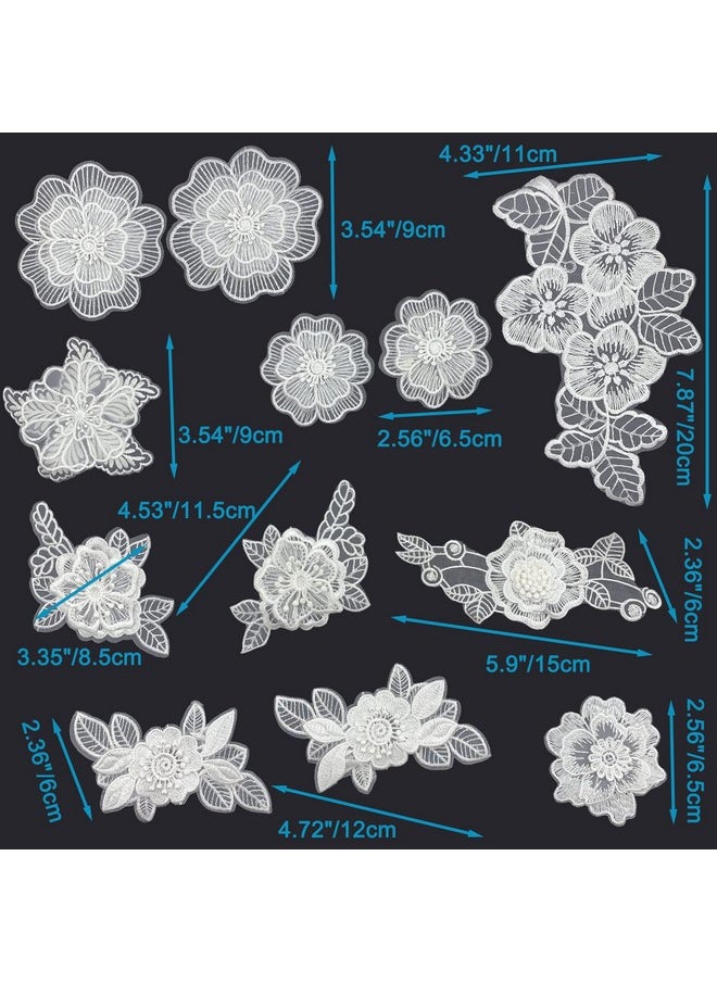 BETITETO 12 Pieces Flower Lace Embroidered Applique 3D Floral Sew On Patches For Clothes Repairing Decorating Wedding Dress Diy Sewing Craft (White)  - Image 3