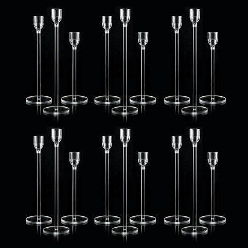 Vincidern 18pcs Acrylic Candle Holders Centerpieces for Table, Taper Candle Holder for Table Centerpieces, Wedding, Valentine, Dining Room Decorations, Clear Candlestick Holder Set - Image 1