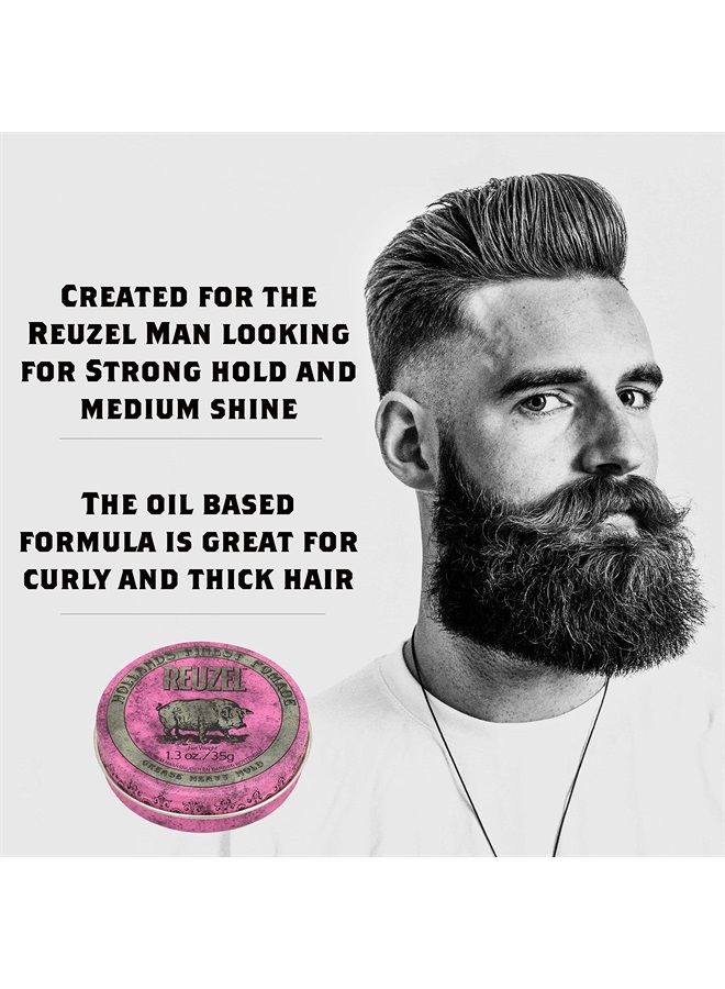 Reuzel Reuzel Pink Grease Heavy Hold Pomade, Hair Holding Wax For Men, 1.3 oz - Image 2
