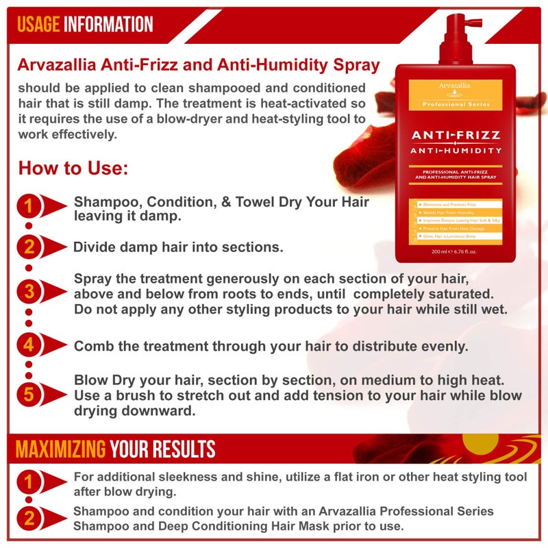 Arvazallia Antifrizz and Antihumidity Hair Spray - Professional Frizz Control, Anti-humidity, Heat Protectant, and Shine Serum - Image 5