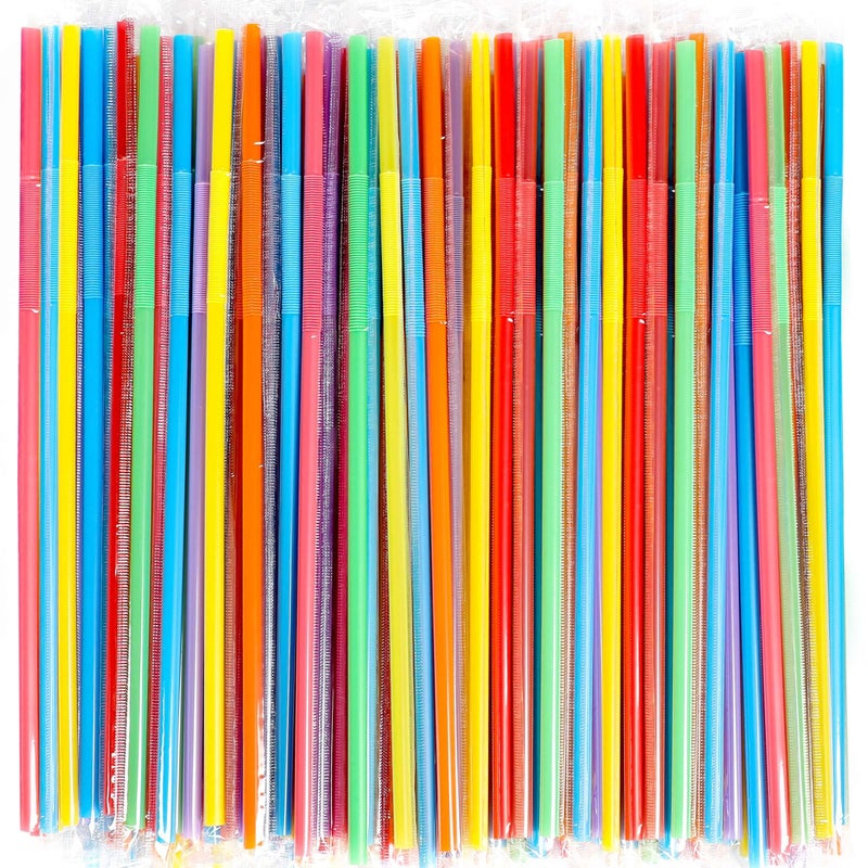 200 Pcs Individually Packaged Colorful Disposable Extra Long Flexible Plastic Drinking Straws023 diameter and 102 long