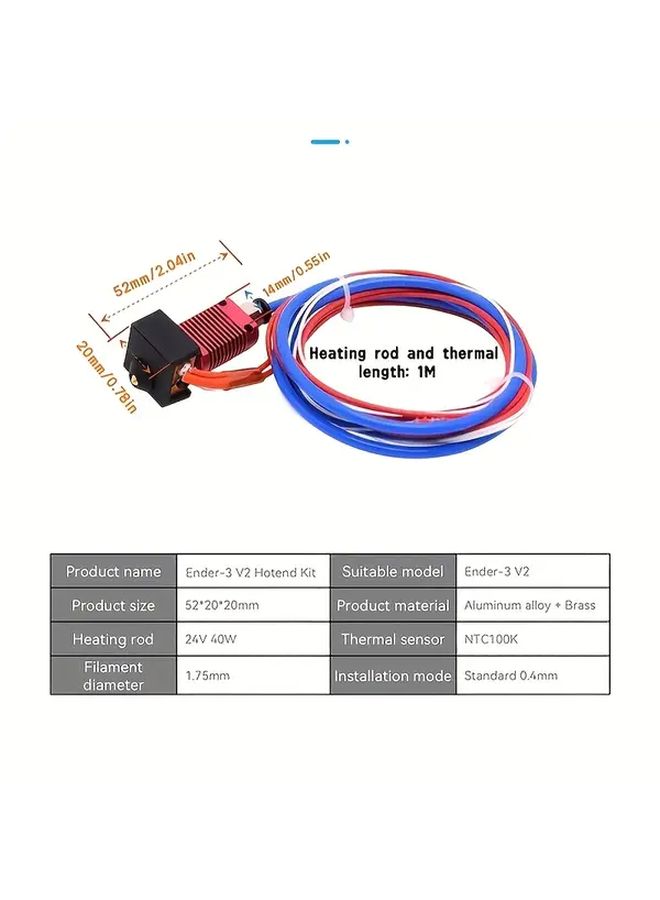 قطعتان من مجموعة هاوتند MK8 24V 40W، رأس J معدني بالكامل، ترقية واستبدال لأجزاء الطابعة ثلاثية الأبعاد. - Image 2