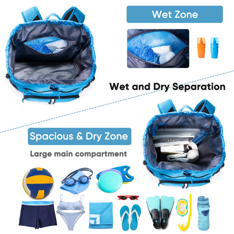 VIGEGARI Large Beach Backpack Waterproof Sandproof - Customized Oversized Drawstring Pool Bag with Shoe Compartment for Toiletries, Towels, Gym, Travel - Image 2