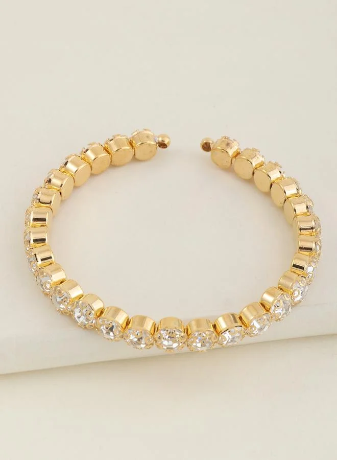 Take Two Gold Tone Rhinestone Embellished Cuff Bracelet