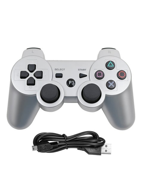 PS3 Handle Vibration PC Wireless Controller Computer Bluetooth USB Gamepad PS3 Game Console Fast-Product Color:Silver-with Data Cable