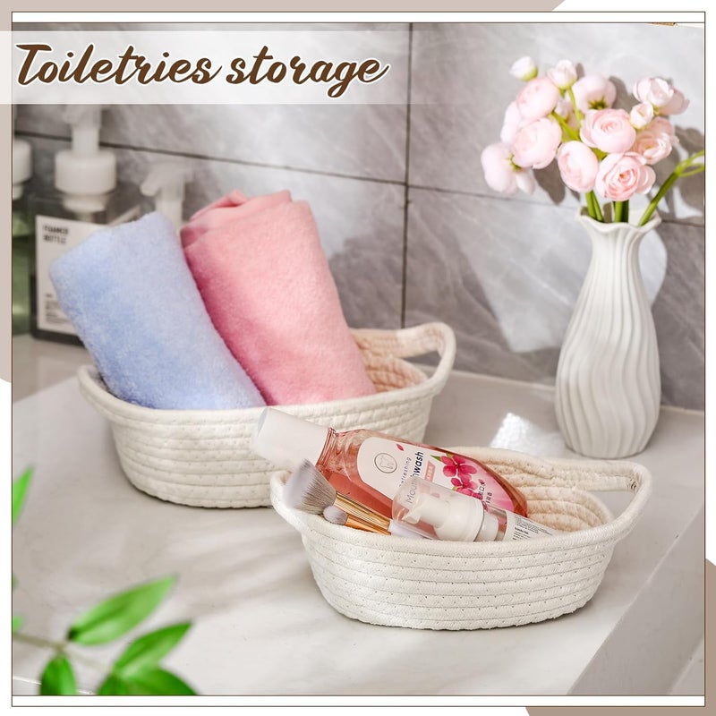 Zopeal مجموعة سلال تخزين بيضاوية من زوبيل 6 قطع مصنوعة من حبل القطن المنسوج مع مقبض سلة هدايا سلة ألعاب ناعمة للأطفال لساحة الأطفال سلال ألعاب للقطط والكلاب سلال متعددة الاستخدامات للمنزل والمكتب باللون الأبيض - Image 2