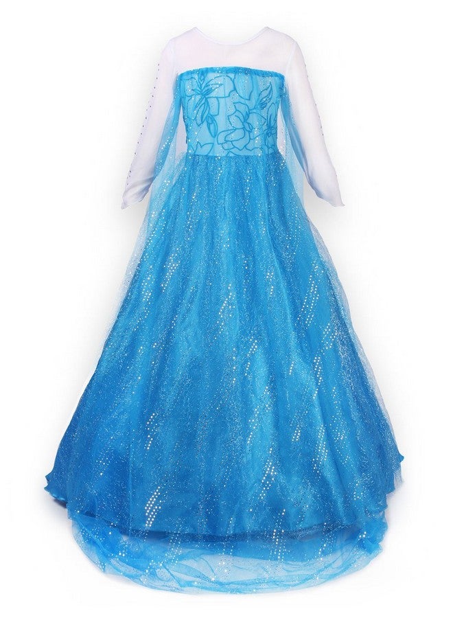 JerrisApparel Snow Party Dress Queen Costume Princess Cosplay Dress Up (6-7, Blue with Accessories) - Image 3