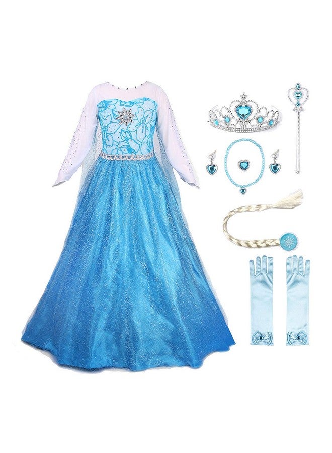 JerrisApparel Snow Party Dress Queen Costume Princess Cosplay Dress Up (6-7, Blue with Accessories) - Image 1