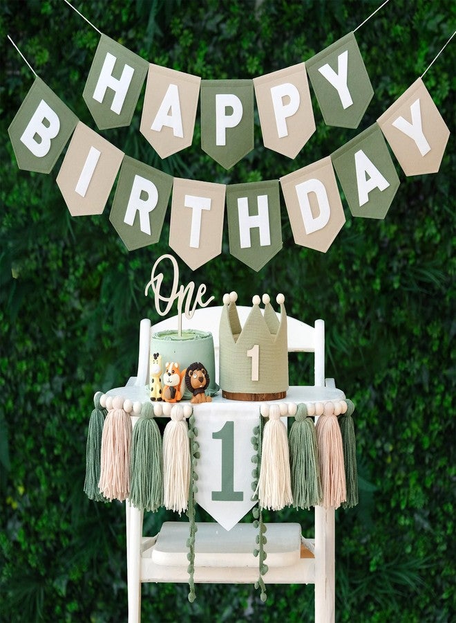 DCJHFJ Wild One High Chair Banner Felt Green Happy Birthday Banner Pre-Strung Birthday Party Decorations For 1st Birthday Decorations Boy - Image 1