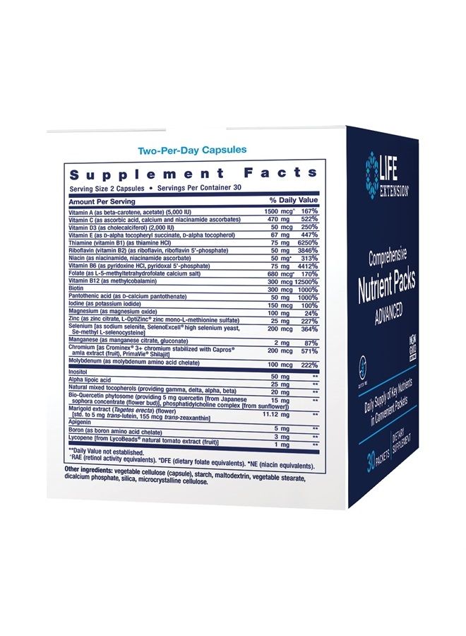 Life Extension Comprehensive Nutrient Packs Advanced - Oil-based Nutrients - Multivitamin & Minerals Supplements with Omega-3, CoQ10 For Health And Longevity – Gluten Free, Non-GMO - 30 Packets - Image 2