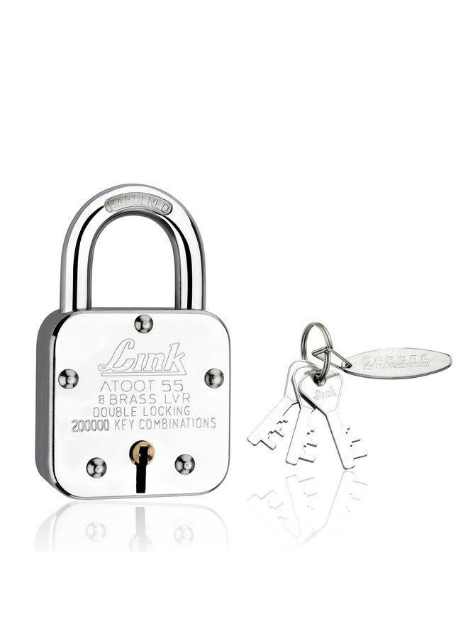 Link® Atoot 55mm Lock | 2 Lakhs Key Combinations | Steel Body | Hardened Shackle | 8 Brass Levers | Made in India |1 Padlock 3 Silver Keys - Image 1