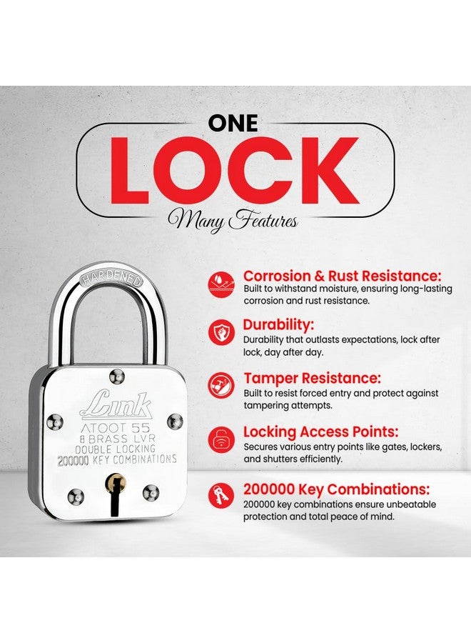 Link® Atoot 55mm Lock | 2 Lakhs Key Combinations | Steel Body | Hardened Shackle | 8 Brass Levers | Made in India |1 Padlock 3 Silver Keys - Image 2